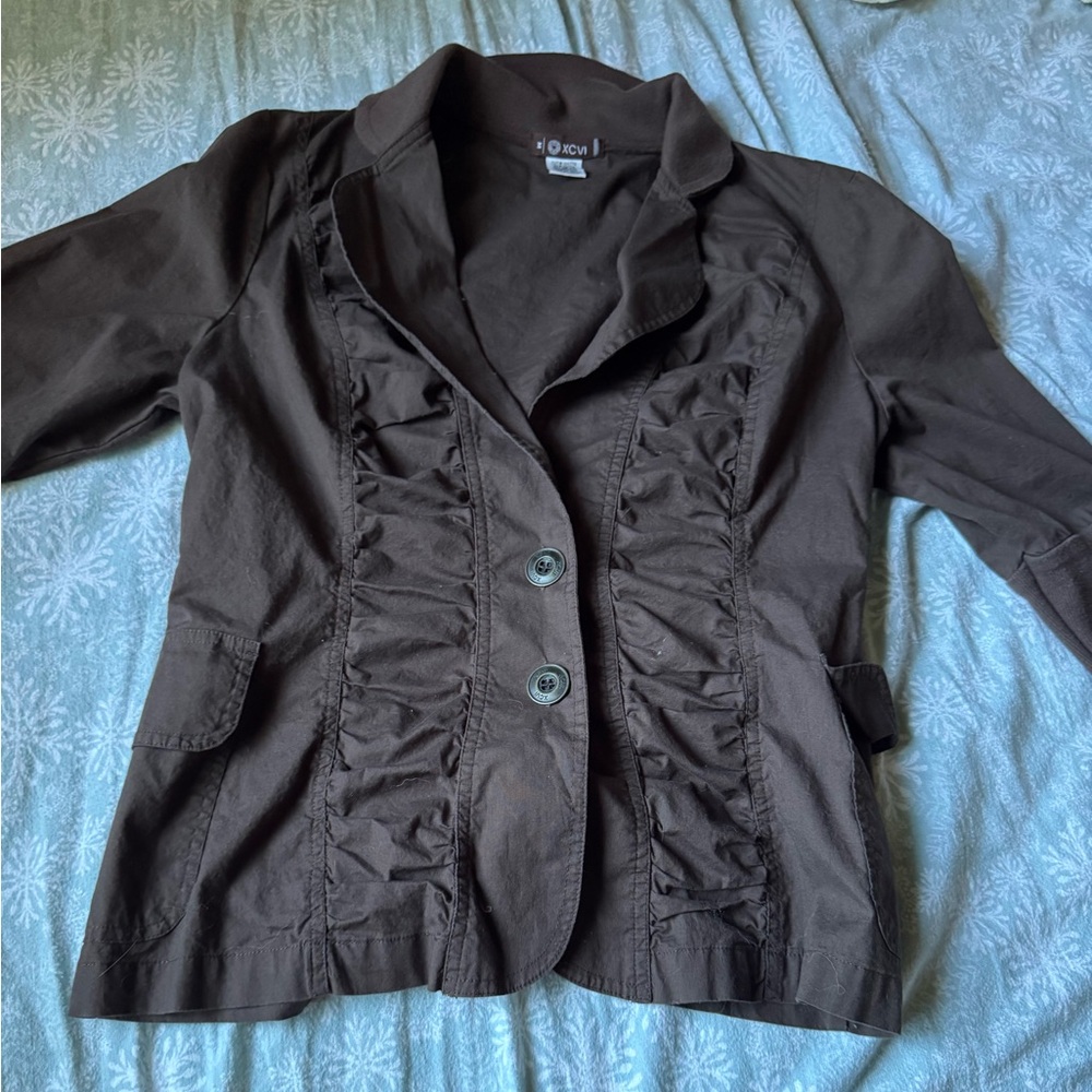 XCVI Brown Blazer Lightweight Cotton Blend